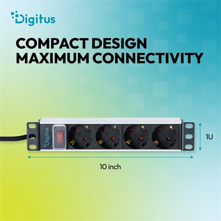 Digitus 10" power strip with aluminum profile, 4-outlet grounded power strip, with switch