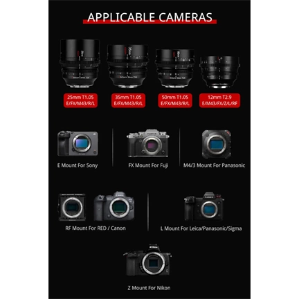 7Artisans 12mm T2.9 Cine manuális objektív fekete (EOS-R) APS-C