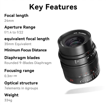 7Artisans 24mm f/1.4 manuális objektív fekete (MFT) MFT