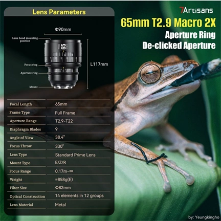 7Artisans INFINITE 65mm T2.9 2x Makro manuális Cine objektív, fekete (EOS-R) Full Frame (65T29B-R)