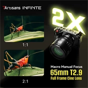 7Artisans INFINITE 65mm T2.9 2x Makro manuális Cine objektív, fekete (Sony-E) Full Frame (65T29B-E)