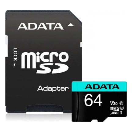ADATA 64GB SD micro Premier Pro (SDXC Class 10 UHS-I) (AUSDX64GUI3V30SA2-RA1) memória kártya adapterrel