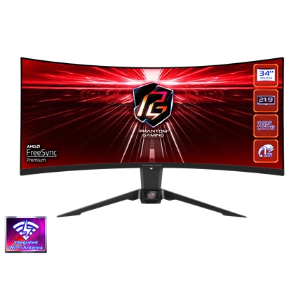 ASROCK Phantom Gaming PG34WQ15R2B 34" WQHD ívelt 1500R VA 165Hz 1ms