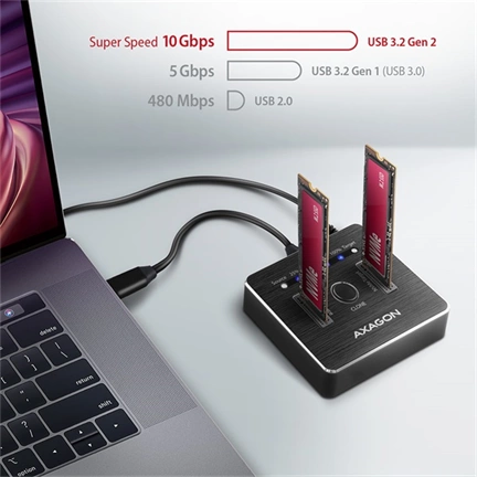 AXAGON ADSA-M2C USB-C 3.2 M. 2 fekete dual dokkoló állomás