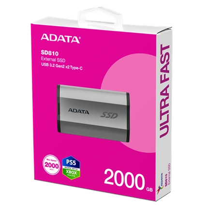 Adata SD810 - külső SSD, USB 3.2 Gen 2x2, 2000MB/s, 2TB, szürke