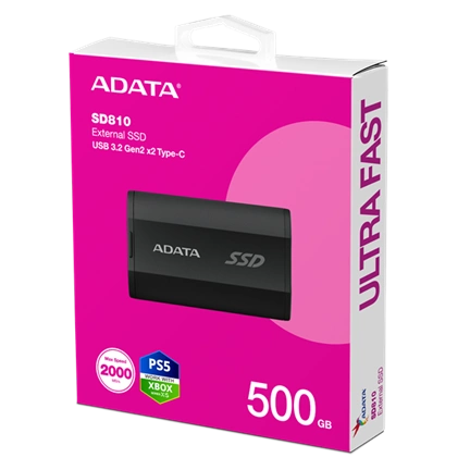 Adata SD810 - külső SSD, USB 3.2 Gen 2x2, 2000MB/s, 500GB, fekete