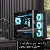 AeroCool P500C V1 számítógépház - ATX, edzett üveg elöl/oldalt, 4db ARGB ventilátor + hub, fekete (P500C-G-BK-V1)