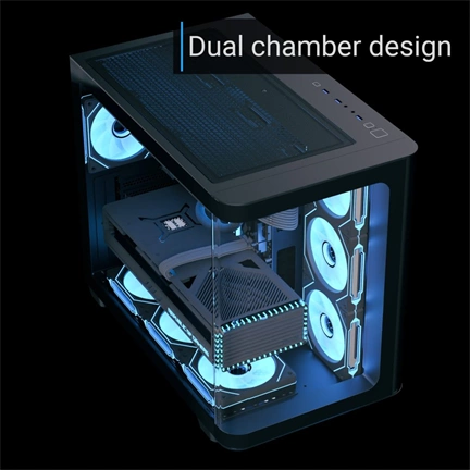 AeroCool P500C V1 számítógépház - ATX, edzett üveg elöl/oldalt, 4db ARGB ventilátor + hub, fekete (P500C-G-BK-V1)