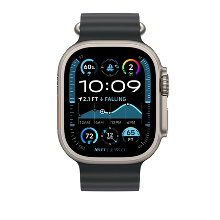 Apple 49 mm-es fekete Óceán szíj – natúr titán