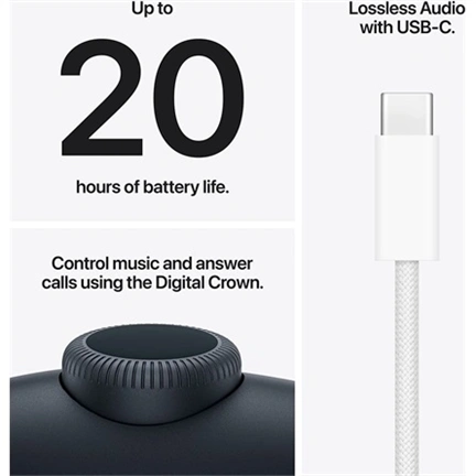 Apple AirPods Max 2 fejhallgató - Bluetooth 5.3 + USB-C, Hi-Fi hangzás, aktív zajkioltás, éjfekete