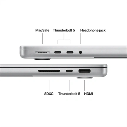 Apple MacBook Pro notebook 14" M5 Max (18 magos CPU, 32 magos GPU), 36GB, 2TB SSD – ezüst