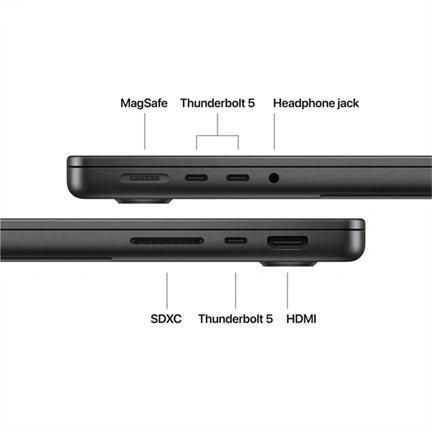 Apple MacBook Pro notebook 14" M5 Pro (10 magos CPU, 16 magos GPU), 24GB, 2TB SSD – asztrofekete