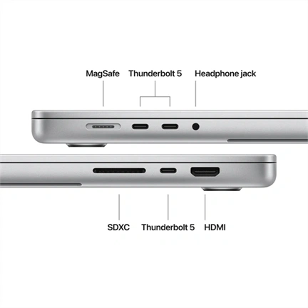 Apple MacBook Pro notebook 16" M5 Max (18 magos CPU, 32 magos GPU), 36GB, 2TB SSD – ezüst