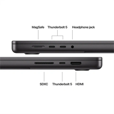 Apple MacBook Pro notebook 16" M5 Max (18 magos CPU, 40 magos GPU), 48GB, 2TB SSD – asztrofekete