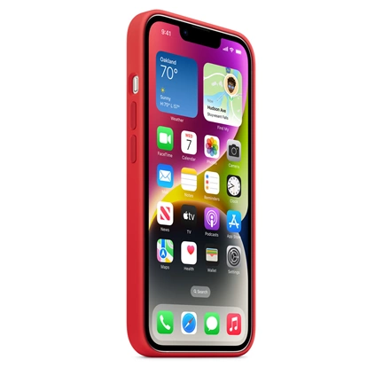 Apple MagSafe-rögzítésű iPhone 14-szilikontok – (PRODUCT)RED
