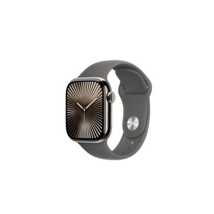 Apple Watch S10 Cellular 42mm Natural Titanium Case with Stone Grey Sport Band - S/M Okosóra Apple Watch S10 Cellular 42mm Natural Titanium Case with Stone Grey Sport Band - S/M Okosóra