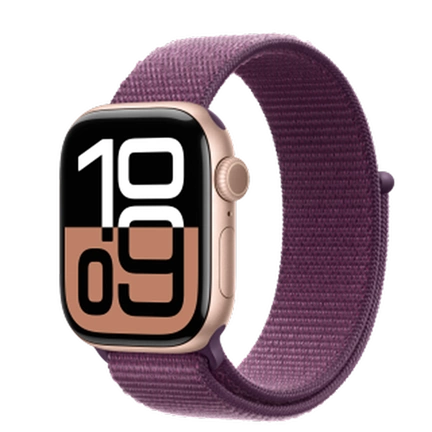 Apple Watch S10 GPS 42mm Rose Gold Alu Case with Plum Sport Loop Okosóra