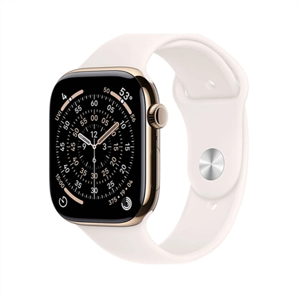 Apple Watch S11 okosóra – Cellular (42mm) arany titánium tok, lágy rózsaszín S/M sportszíjas