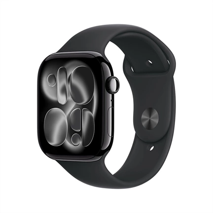 Apple Watch S11 okosóra – Cellular (42mm) kozmoszfekete alumínium tok, fekete M/L sportszíjas