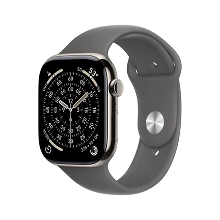 Apple Watch S11 okosóra – Cellular (42mm) natúr titánium tok, kőszürke M/L sportszíjas