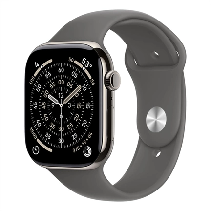 Apple Watch S11 okosóra – Cellular (46mm) natúr titánium tok, kőszürke S/M sportszíjas