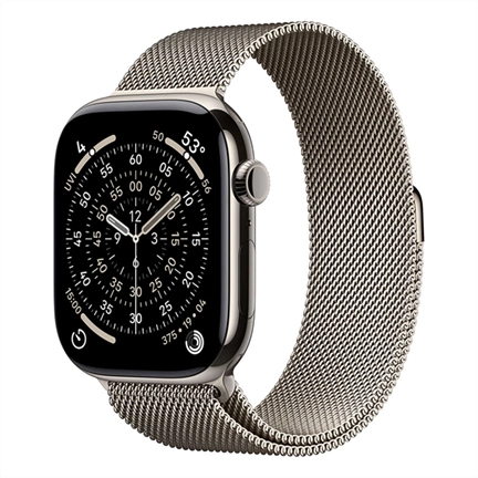 Apple Watch S11 okosóra – Cellular (46mm) natúr titánium tok, natúr S/M milánói szíjas