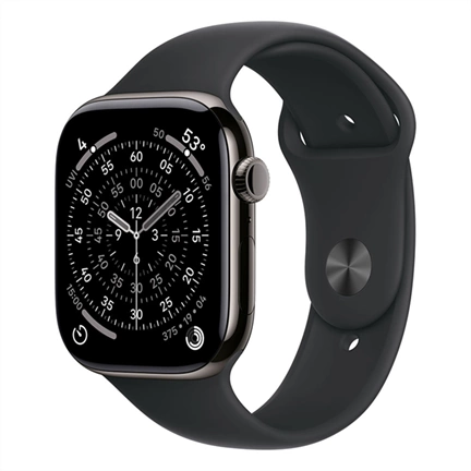 Apple Watch S11 okosóra – Cellular (46mm) palaszürke titánium tok, fekete M/L sportszíjas