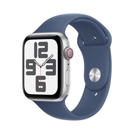 Apple Watch SE2 v3 Cellular (44mm) ezüst alumínium tok, denim sportszíj (S/M) okosóra
