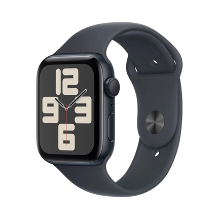 Apple Watch SE2 v3 GPS (44mm) éjfekete alumínium tok, éjfekete sportszíj (M/L) okosóra