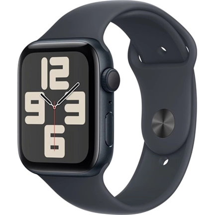 Apple Watch SE2 v3 GPS (44mm) éjfekete alumínium tok, éjfekete sportszíj (S/M) okosóra