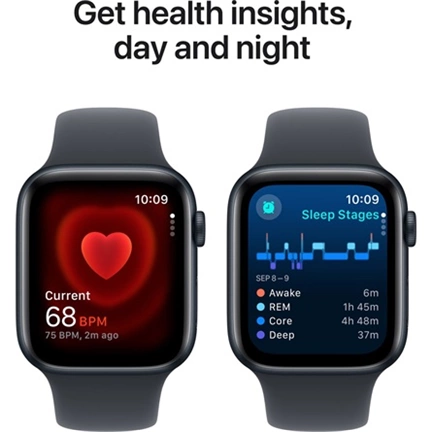 Apple Watch SE2 v3 GPS (44mm) éjfekete alumínium tok, éjfekete sportszíj (S/M) okosóra