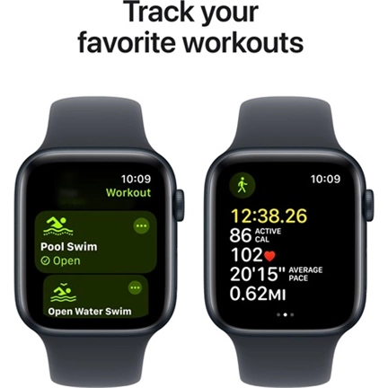 Apple Watch SE2 v3 GPS (44mm) éjfekete alumínium tok, éjfekete sportszíj (S/M) okosóra