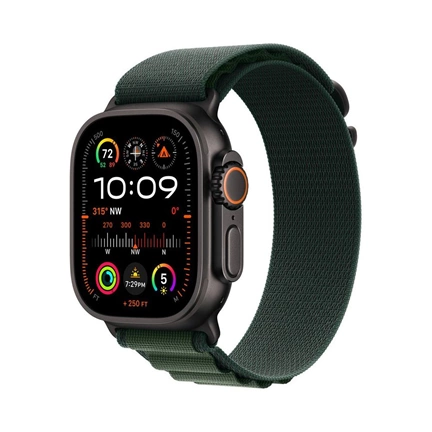 Apple Watch Ultra2 v2 Cellular 49mm Black Titanium Case with Dark Green Alpine Loop - Medium Okosóra