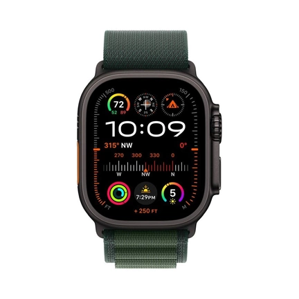 Apple Watch Ultra2 v2 Cellular 49mm Black Titanium Case with Dark Green Alpine Loop - Medium Okosóra