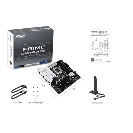 Asus Alaplap - Intel PRIME Z890M-PLUS WIFI LGA1851 (Z890, ATX, 4xDDR5 8666+MHz, 6xSATA3, 3xM.2, HDMI+DP+Type-C)
