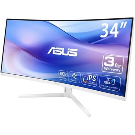 Asus VU34WCIP-W monitor 34" WQHD ívelt 1500R 100Hz, Eye Care Plus, levegő ionizáló, USB-C PD 65W