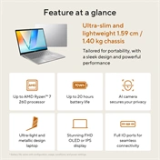 Asus Vivobook S14 M3407HA notebook 14" WUXGA, AMD Ryzen 7 260, 16GB, 1TB SSD, Windows 11 Home, matt szürke