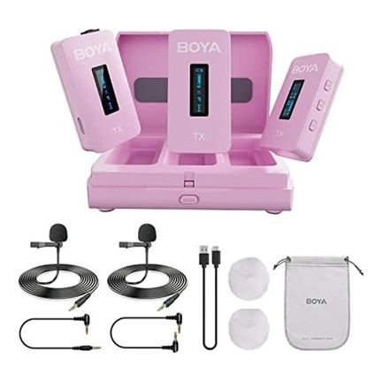 Boya BY-XM6-K2 vez.n. szett töltőtokkal 1+2 pink