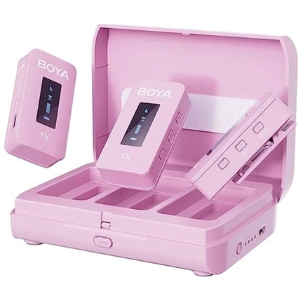 Boya BY-XM6-K2 vez.n. szett töltőtokkal 1+2 pink