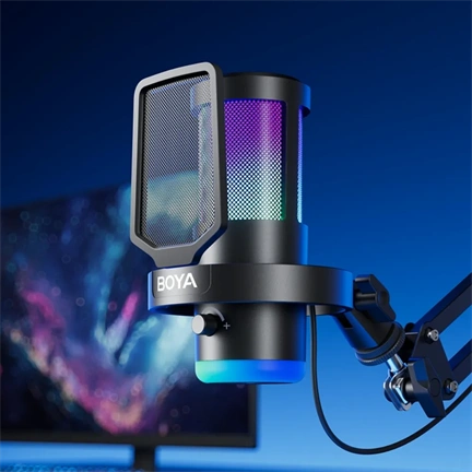 BOYA CASTMIC G40B - Kettős membrános, többirányú asztali broadcast mikrofon boom karral