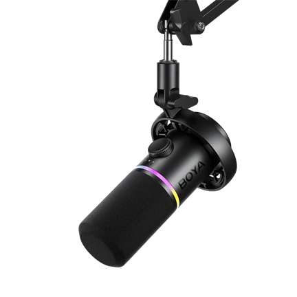BOYA CASTMIC S60D - XLR és USB csatlakozású RGB broadcast mikrofon asztali állvánnyal