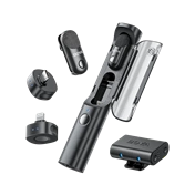 BOYA MAGIC - 3 vevő + 2 adó + 1 töltőtok + 1 többfunkciós tárolótáska, Type-C, Lightning, 3,5 mm-es kamera-vevő, fekete