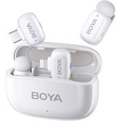 BOYA Mini - Ultrakompakt vezeték nélküli mikrofon 2 adó + 2 vevő (USB-C + Lightning csatlakozó) + 1 töltőtok. Fehér BOYA Mini - Ultrakompakt vezeték nélküli mikrofon 2 adó + 2 vevő (USB-C + Lightning csatlakozó) + 1 töltőtok. Fehér