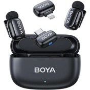 BOYA Mini - Ultrakompakt vezeték nélküli mikrofon 2 adó + 2 vevő (USB-C + Lightning csatlakozó) + 1 töltőtok. Fekete