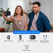 BOYA Mini 2 - 2 adó + 1 vevő (USB-C csatlakozóval) + 1 töltőtok. - Fekete