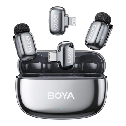 BOYA Mini 2 - 2 adó + 2 vevő (USB-C és Lightning csatlakozóval) + 1 töltőtok. - Szürke
