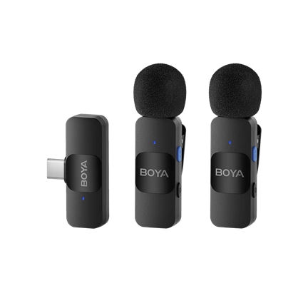 BOYA V Series vezeték nélküli mikrofon USB-C csatlakozós eszközökhöz, 2 adó + 1 vevő BOYA V Series vezeték nélküli mikrofon USB-C csatlakozós eszközökhöz, 2 adó + 1 vevő