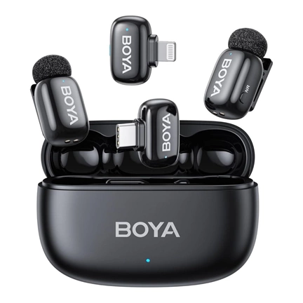 Boya Mini 2 - 2 adó + 2 vevő (USB-C és Lightning csatlakozóval) + 1 töltőtok. - Fekete