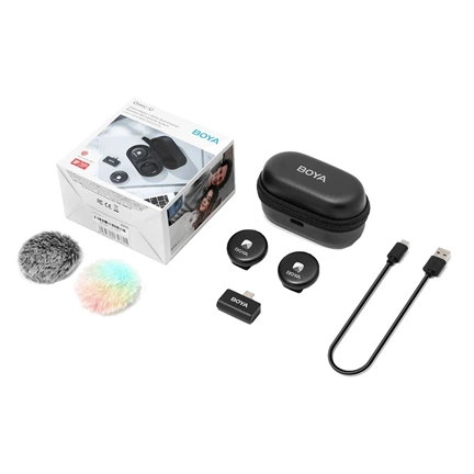 Boya Omic-U 2.4GHz Ultrakompakt vezetéknélküli szett (Android 1+2 Töltődoboz) Fekete