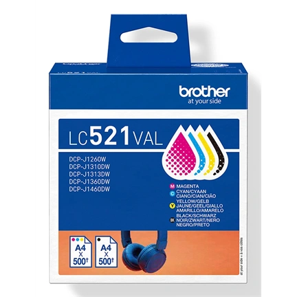 Brother LC521VAL tintapatron - value pack, 4x 500 oldal, cián/magenta/sárga/fekete